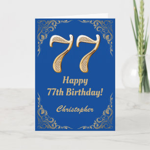 Carte 77e anniversaire Cadre Parties scintillant bleu et