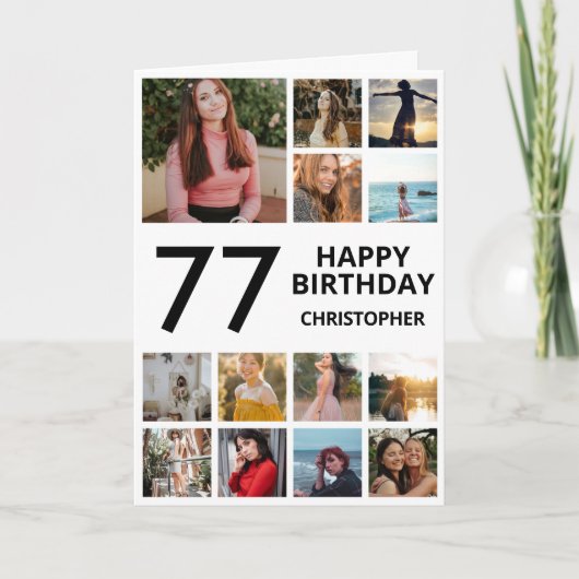 Carte 77e anniversaire Collage photo 13 photos noir blan (Devant)