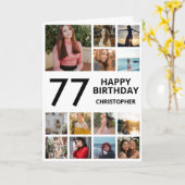 Carte 77e anniversaire Collage photo 13 photos noir blan (Fleur jaune)