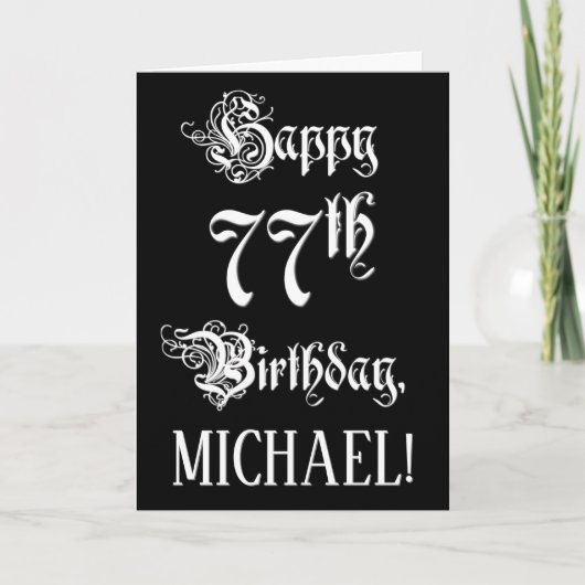 Carte 77e anniversaire : fantaisie, élégant script + Nom (Devant)