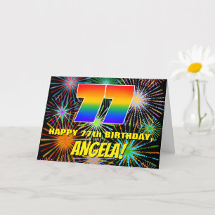 Carte 77e anniversaire : Feu d'artifice festif amusant e