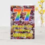 Carte 77e anniversaire; feuilles d'automne rustiques; ar (Fleur jaune)