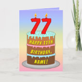 Carte 77e anniversaire — Fun Cake & Candles, avec nom pe (Devant)