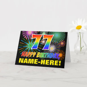 Carte 77e anniversaire : Gras, Amusant, Feu d'artifice, 
