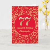 Carte 77e anniversaire Motif Floral rouge et or (Fleur jaune)