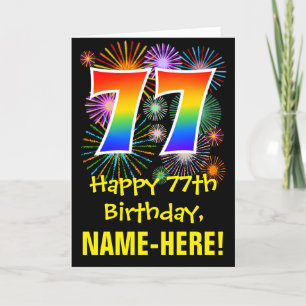 Carte 77e anniversaire : Motif Fun Fireworks + Arc-en-ci
