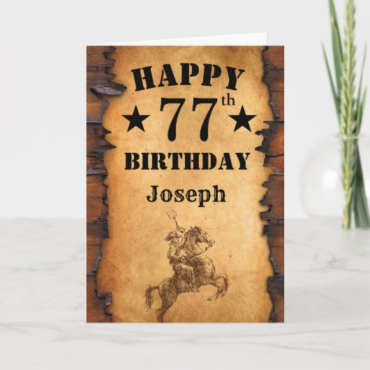 Carte 77e anniversaire Pays rustique Western Cowboy Hors (Devant)