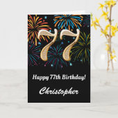 Carte 77e anniversaire Rainbow Fireworks noir et or (Fleur jaune)