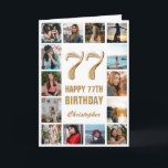 Carte 77e Joyeux Anniversaire Collage photo d'or et blan<br><div class="desc">77th Happy Birthday Gold and White Photo Collage Birthday Card. Pour plus de personnalisation,  cliquez sur le bouton "Customiser" et utilisez notre outil de conception pour modifier ce modèle.</div>
