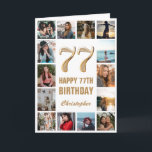 Carte 77e Joyeux Anniversaire Collage photo d'or et blan<br><div class="desc">77th Happy Birthday Gold and White Photo Collage Birthday Card. Pour plus de personnalisation,  cliquez sur le bouton "Customiser" et utilisez notre outil de conception pour modifier ce modèle.</div>