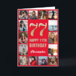 Carte 77e Joyeux Anniversaire Collage photo rouge et or<br><div class="desc">77th Happy Birthday Red and Gold Photo Collage Birthday Card. Pour plus de personnalisation,  cliquez sur le bouton "Customiser" et utilisez notre outil de conception pour modifier ce modèle.</div>