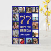 Carte 77e Joyeux Anniversaire Marine Bleu & Gold Photo C (Fleur jaune)