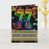 Carte 77ème anniversaire avec bulles arc-en-ciel et feux (Fleur jaune)