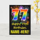 Carte 77ème anniversaire : Fun Fireworks Motif + Rainbow (Fleur jaune)