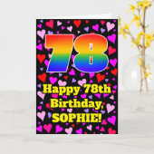 Carte 78e anniversaire : Amour Hearts Motif, Arc-en-ciel (Fleur jaune)