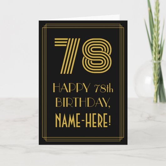 Carte 78e anniversaire : Art Déco Inspiré Look "78" & No (Devant)