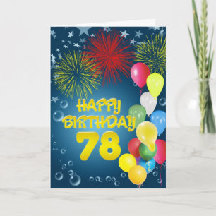 Carte 78e anniversaire avec feux d'artifice et bal