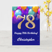 Carte 78e anniversaire Ballons bleu et or couleur marine (Fleur jaune)