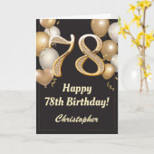 Carte 78e anniversaire Ballons Noir et Or Confetti (Fleur jaune)