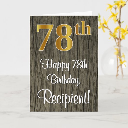 Carte 78e anniversaire : Elégant Faux Gold Look #, Faux (Fleur jaune)