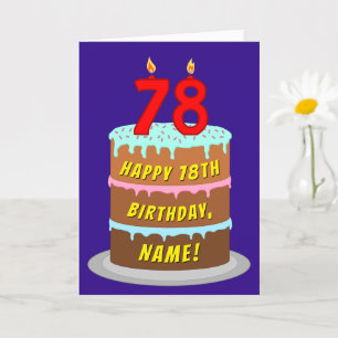 Carte 78e anniversaire : Fun Cake and Candles + Nom pers