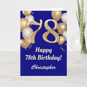 Carte 78e anniversaire Marine Bleu et Ballons d'or Confe