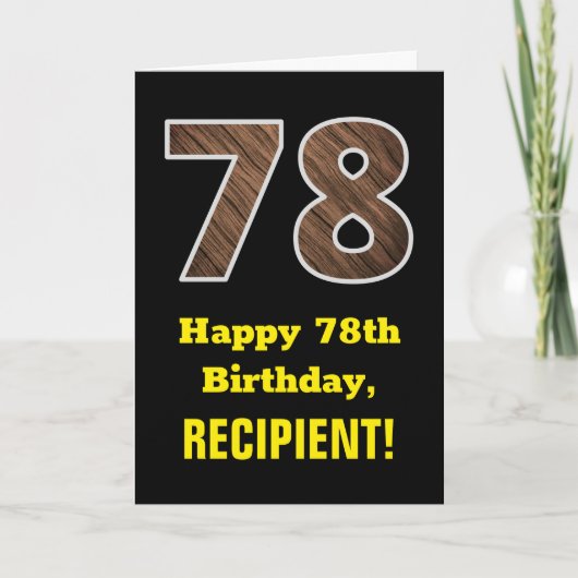 Carte 78e anniversaire : Nom, Faux Wood Grain Motif "78" (Devant)