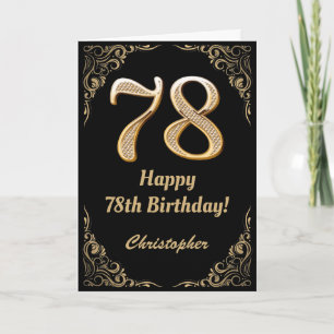 Carte 78e anniversaire Parties scintillant noir et or