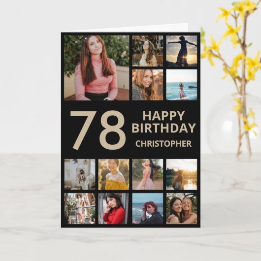 Carte 78e anniversaire Photo Collage 13 Photos Black & G (Fleur jaune)