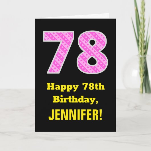 Carte 78e anniversaire : Pink Stripes and Hearts "78" + (Devant)