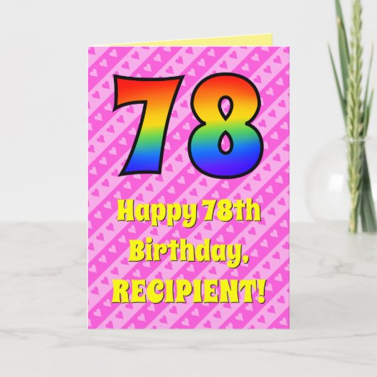 Carte 78e anniversaire : Pink Stripes & Hearts, Arc en c (Devant)