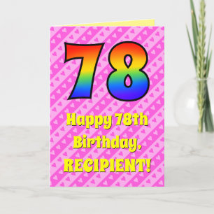 Carte 78e anniversaire : Pink Stripes & Hearts, Rainbow 
