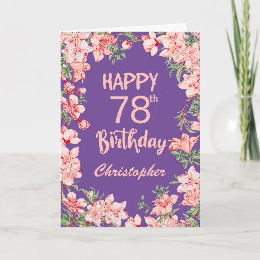 Carte 78e anniversaire Purple Peach Aquarelle rose (Devant)