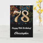 Carte 78e anniversaire Rainbow Fireworks noir et or (Fleur jaune)