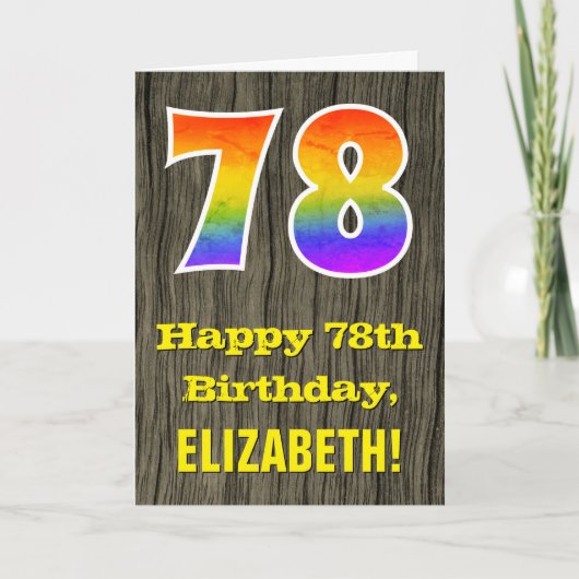 Carte 78e anniversaire : Rustic Faux Wood Look, Rainbow (Devant)