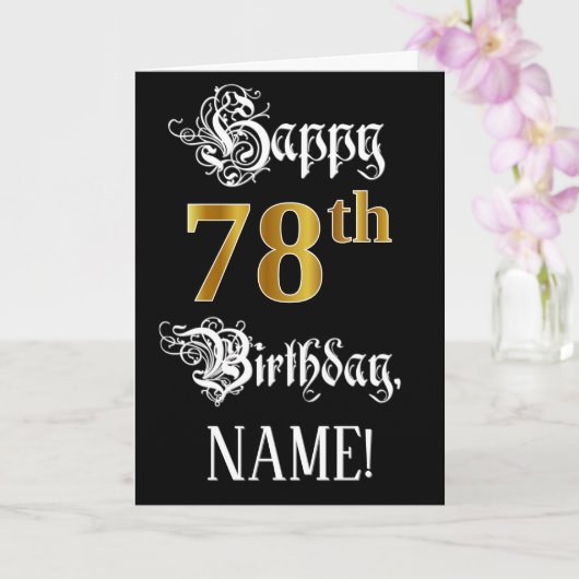 Carte 78e anniversaire — Script fantaisie; look or Faux; (Orchidée)