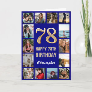Carte 78e Joyeux Anniversaire Marine Bleu & Gold Photo C
