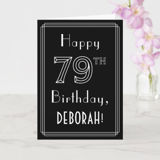 Carte 79e anniversaire : Art Déco Style # 79 & Nom perso (Orchidée)
