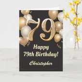 Carte 79e anniversaire Ballons Noir et Or Confetti (Fleur jaune)