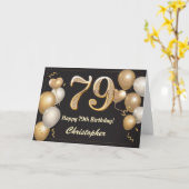 Carte 79e anniversaire Ballons noirs et or Anniversaire (Fleur jaune)
