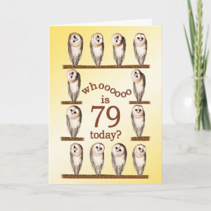 Carte 79e anniversaire, Curious owls card.