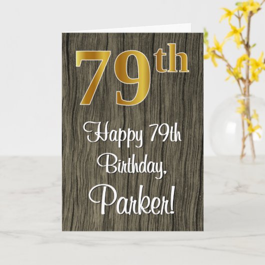 Carte 79e anniversaire : Elégant Faux Gold Look #, Faux  (Fleur jaune)