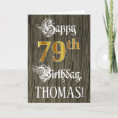 Carte 79e anniversaire : Faux Gold Look + Faux Wood Moti (Devant)