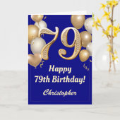 Carte 79e anniversaire Marine Bleu et Ballons d'or Confe (Fleur jaune)