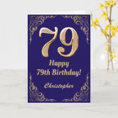 Carte 79e anniversaire Marine Parties scintillant bleu e (Fleur jaune)