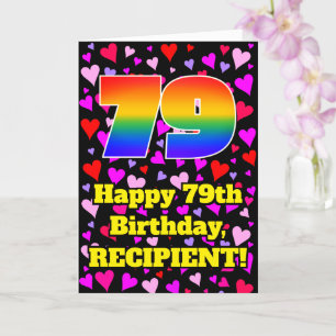 Carte 79e anniversaire : motif de cœurs aimants, arc-en-