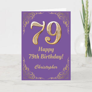 Carte 79e anniversaire Parties scintillant violet et or