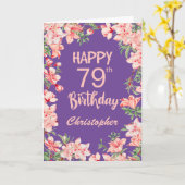 Carte 79e anniversaire Purple Peach Aquarelle rose (Fleur jaune)
