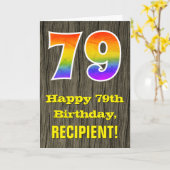 Carte 79e anniversaire : Rustic Faux Wood Look, Rainbow  (Fleur jaune)