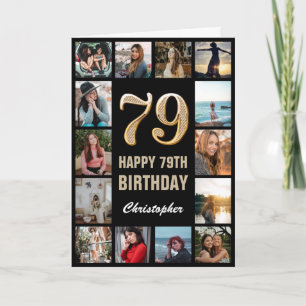 Carte 79e Joyeux Anniversaire Black and Gold Photo Colla